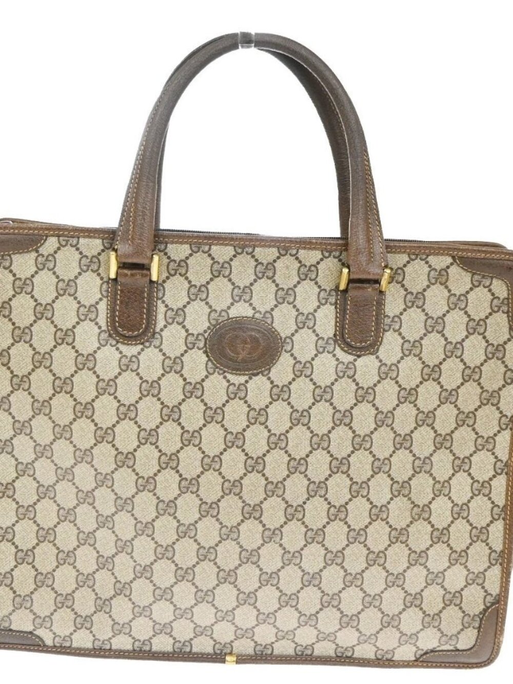 GUCCI LOGO GG Pattern Shoulder Hand Bag PVC Leather Beige GHW Italy 69TA589